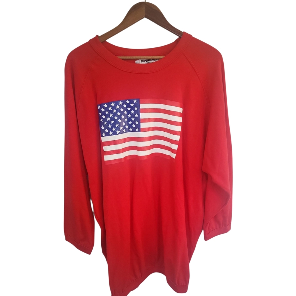 Vintage 80's Tapemeasure New York Red American Flag Oversized Sweatshirt Top O/S